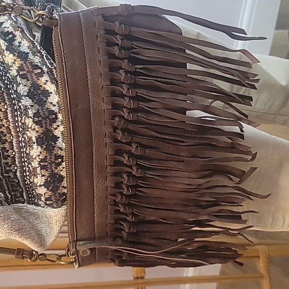 The Sak Handbags - The Sak dark brown leather fringe crossbody purse bohemian hippie 70's style